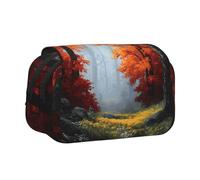 ESNAIUVCD Autumn Maple Forest Print Large Capacity Double Layer Pen Bag,Suitable for Boys, Girls and Adults,This Office Pen Bag with Compartment Design