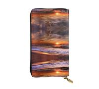 ESNAIUVCD Beach Sunrise Print Genuine Leather Women's,Men's Wallets,Multi-Functionclutch Purse,Zip Around Large Travel â€‹Mobile Phone Long â€‹Money Purses