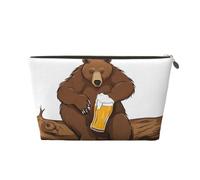 ESNAIUVCD Bear Working Print Travel Makeup Bag Organizer Leather - Travel Toiletry Bag for Women & Men, Organizing Pouches for Purse with Zipper