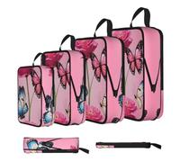 ESNAIUVCD Beautiful Butterfly Print 4 Set Compression Packing Cubes for Suitcases,Expandable Storage Bags Organizers