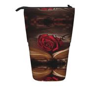 ESNAIUVCD Beautiful Flower Butterfly Roses Print Personalized Retractable Pencil Case, Custom Signature Name Pencil Pouch for Students Kids Adults for School Office