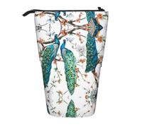 ESNAIUVCD Beautiful Peacock Flowers Print Personalized Retractable Pencil Case, Custom Signature Name Pencil Pouch for Students Kids Adults for School Office