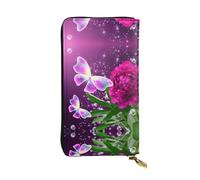 ESNAIUVCD Beautiful Purple Butterfly Floral Print Genuine Leather Women's,Men's Wallets,Multi-Functionclutch Purse,Zip Around Large Travel â€‹Mobile Phone Long â€‹Money Purses