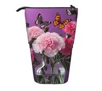 ESNAIUVCD Beautiful Purple Butterfly Floral Print Personalized Retractable Pencil Case, Custom Signature Name Pencil Pouch for Students Kids Adults for School Office