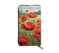 ESNAIUVCD Beautiful Red Poppy Flower Print Genuine Leather Women's,Men's Wallets,Multi-Functionclutch Purse,Zip Around Large Travel â€‹Mobile Phone Long â€‹Money Purses