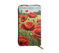 ESNAIUVCD Beautiful Red Poppy Flower Print Genuine Leather Women's,Men's Wallets,Multi-Functionclutch Purse,Zip Around Large Travel â€‹Mobile Phone Long â€‹Money Purses