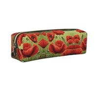 ESNAIUVCD Beautiful Red Poppy Flower Print Leather Pencil Case Zippered Pouch Portable Large Capacity Stationery Organizer Cosmetic Bag for School Office(2pcs)