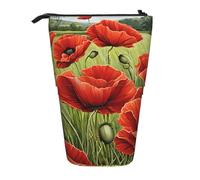 ESNAIUVCD Beautiful Red Poppy Flower Print Personalized Retractable Pencil Case, Custom Signature Name Pencil Pouch for Students Kids Adults for School Office