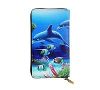 ESNAIUVCD Beautiful Underwater World Dolphins Coral Print Genuine Leather Women's,Men's Wallets,Multi-Functionclutch Purse,Zip Around Large Travel Mobile Phone Long Money Purses