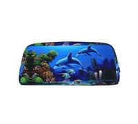ESNAIUVCD Beautiful Underwater World Dolphins Coral Print Pencil Bag Zipper Large Pencil Bag Work Travel - Multifunctional Pencil Case,Makeup Bag