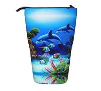 ESNAIUVCD Beautiful Underwater World Dolphins Coral Print Personalized Retractable Pencil Case, Custom Signature Name Pencil Pouch for Students Kids Adults for School Office