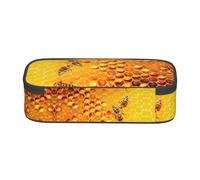 ESNAIUVCD Bee On Honeycomb Print Pencil Case for Kids,School Pen Bags Large Capacity Pencil Elementary School Pen Case Children Stationery Bags