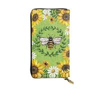 ESNAIUVCD Bee & Sunflowers Print Genuine Leather Women's,Men's Wallets,Multi-Functionclutch Purse,Zip Around Large Travel â€‹Mobile Phone Long â€‹Money Purses