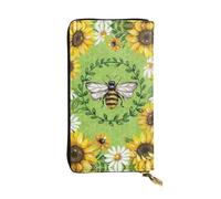 ESNAIUVCD Bee & Sunflowers Print Genuine Leather Women's,Men's Wallets,Multi-Functionclutch Purse,Zip Around Large Travel â€‹Mobile Phone Long â€‹Money Purses