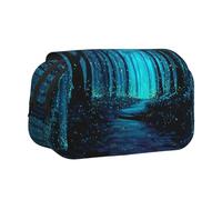 ESNAIUVCD Bioluminescent Forest Print Large Capacity Double Layer Pen Bag,Suitable for Boys, Girls and Adults,This Office Pen Bag with Compartment Design