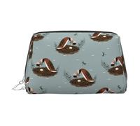 ESNAIUVCD Bird Dragonfly Pattern Print Makeup Bag, Cosmetic Bag,Women Pu Leather Cosmetic Bags with Wrist Strap Travel Toiletry Pouch Makeup Bag