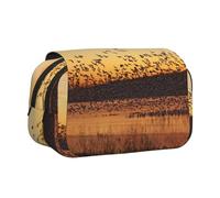 ESNAIUVCD Birds at Sunset Print Large Capacity Double Layer Pen Bag,Suitable for Boys, Girls and Adults,This Office Pen Bag with Compartment Design