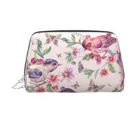 ESNAIUVCD Birds On Branches and Butterflies Print Makeup Bag, Cosmetic Bag,Women Pu Leather Cosmetic Bags with Wrist Strap Travel Toiletry Pouch Makeup Bag