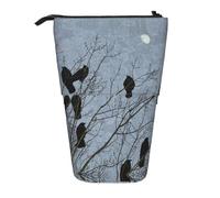 ESNAIUVCD Black Crow Birds Print Personalized Retractable Pencil Case, Custom Signature Name Pencil Pouch for Students Kids Adults for School Office