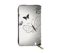 ESNAIUVCD Black Gray Butterflies Print Genuine Leather Women's,Men's Wallets,Multi-Functionclutch Purse,Zip Around Large Travel â€‹Mobile Phone Long â€‹Money Purses
