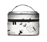 ESNAIUVCD Black Gray Butterflies Print Toiletry Bag Large Cosmetic Bag Travel Makeup Bag Organizer for Women