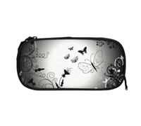ESNAIUVCD Black Gray Butterflies Print Zipper Large Pencil Case,Durable Stationery Pencilcase Bag,Multifunctional Pencilcase Bag Penbag for School College Office Adult Girls and Boys
