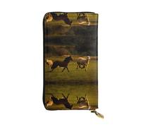 ESNAIUVCD Black Horses Red Glowing Clouds Print Genuine Leather Women's,Men's Wallets,Multi-Functionclutch Purse,Zip Around Large Travel â€‹Mobile Phone Long â€‹Money Purses