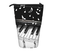 ESNAIUVCD Black White Music Note Print Personalized Retractable Pencil Case, Custom Signature Name Pencil Pouch for Students Kids Adults for School Office