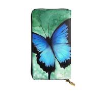 ESNAIUVCD Blue Butterfly Pattern Print Genuine Leather Women's,Men's Wallets,Multi-Functionclutch Purse,Zip Around Large Travel â€‹Mobile Phone Long â€‹Money Purses
