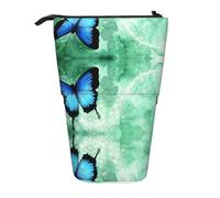 ESNAIUVCD Blue Butterfly Pattern Print Personalized Retractable Pencil Case, Custom Signature Name Pencil Pouch for Students Kids Adults for School Office