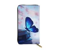 ESNAIUVCD Blue Butterfly Print Genuine Leather Women's,Men's Wallets,Multi-Functionclutch Purse,Zip Around Large Travel â€‹Mobile Phone Long â€‹Money Purses