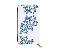 ESNAIUVCD Blue Butterfly Print Genuine Leather Women's,Men's Wallets,Multi-Functionclutch Purse,Zip Around Large Travel â€‹Mobile Phone Long â€‹Money Purses