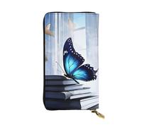 ESNAIUVCD Blue Butterfly Print Genuine Leather Women's,Men's Wallets,Multi-Functionclutch Purse,Zip Around Large Travel â€‹Mobile Phone Long â€‹Money Purses