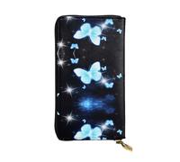ESNAIUVCD Blue Butterfly Print Genuine Leather Women's,Men's Wallets,Multi-Functionclutch Purse,Zip Around Large Travel â€‹Mobile Phone Long â€‹Money Purses