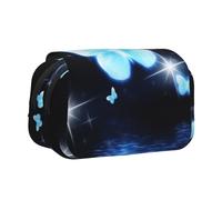 ESNAIUVCD Blue Butterfly Print Large Capacity Double Layer Pen Bag,Suitable for Boys, Girls and Adults,This Office Pen Bag with Compartment Design