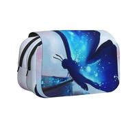 ESNAIUVCD Blue Butterfly Print Large Capacity Double Layer Pen Bag,Suitable for Boys, Girls and Adults,This Office Pen Bag with Compartment Design
