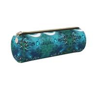 ESNAIUVCD Blue Butterfly Print Leather Cylindrical Zipper Pencil Case -Pu Leather, Multifunctional Stationery Storage, Suitable for Students