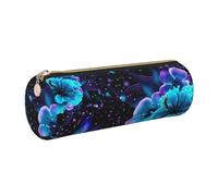 ESNAIUVCD Blue Butterfly Print Leather Cylindrical Zipper Pencil Case -Pu Leather, Multifunctional Stationery Storage, Suitable for Students