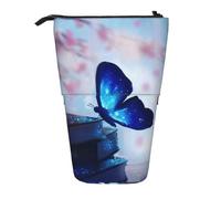 ESNAIUVCD Blue Butterfly Print Personalized Retractable Pencil Case, Custom Signature Name Pencil Pouch for Students Kids Adults for School Office