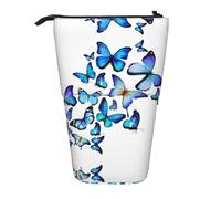 ESNAIUVCD Blue Butterfly Print Personalized Retractable Pencil Case, Custom Signature Name Pencil Pouch for Students Kids Adults for School Office