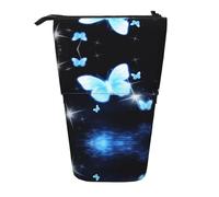ESNAIUVCD Blue Butterfly Print Personalized Retractable Pencil Case, Custom Signature Name Pencil Pouch for Students Kids Adults for School Office