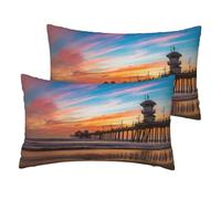 ESNAIUVCD Blue Dusk Gold Sunset Print Double Sided Rectangular Cushion Cover,Pillow Cases Breathable Pillow Cover For Hotel Home Bed Decorative(2pcs)