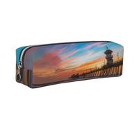 ESNAIUVCD Blue Dusk Gold Sunset Print Leather Pencil Case Zippered Pouch Portable Large Capacity Stationery Organizer Cosmetic Bag for School Office(2pcs)