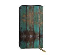 ESNAIUVCD Blue Green Wood Grain Print Genuine Leather Women's,Men's Wallets,Multi-Functionclutch Purse,Zip Around Large Travel â€‹Mobile Phone Long â€‹Money Purses