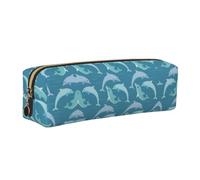 ESNAIUVCD Blue Marine Life Pattern Print Leather Pencil Case Zippered Pouch Portable Large Capacity Stationery Organizer Cosmetic Bag for School Office(2pcs)