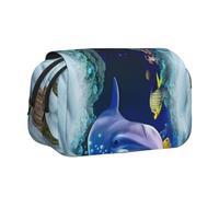 ESNAIUVCD Blue Marine Life Print Large Capacity Double Layer Pen Bag,Suitable for Boys, Girls and Adults,This Office Pen Bag with Compartment Design