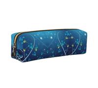 ESNAIUVCD Blue Mini Flower Swirl Print Leather Pencil Case Zippered Pouch Portable Large Capacity Stationery Organizer Cosmetic Bag for School Office(2pcs)