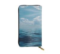 ESNAIUVCD Blue Ocean and Sky Print Genuine Leather Women's,Men's Wallets,Multi-Functionclutch Purse,Zip Around Large Travel Mobile Phone Long Money Purses