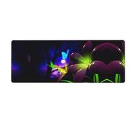 ESNAIUVCD Blue Purple Flower Butterfly Print Extra Large Gaming Office Mouse Pad (31.5" X 11.8") â€“ Print, Premium Anti-Slip Desk Mat With Durable Stitched Edges