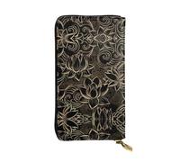 ESNAIUVCD Boho Gold Lotus Flowers Print Genuine Leather Women's,Men's Wallets,Multi-Functionclutch Purse,Zip Around Large Travel â€‹Mobile Phone Long â€‹Money Purses